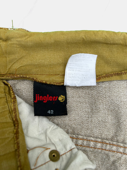 [jinglers] brown-wash jeans with zig-zag embroidery