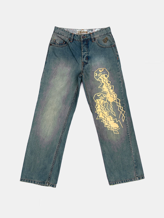 [billabong] orange embroidered light-wash jeans