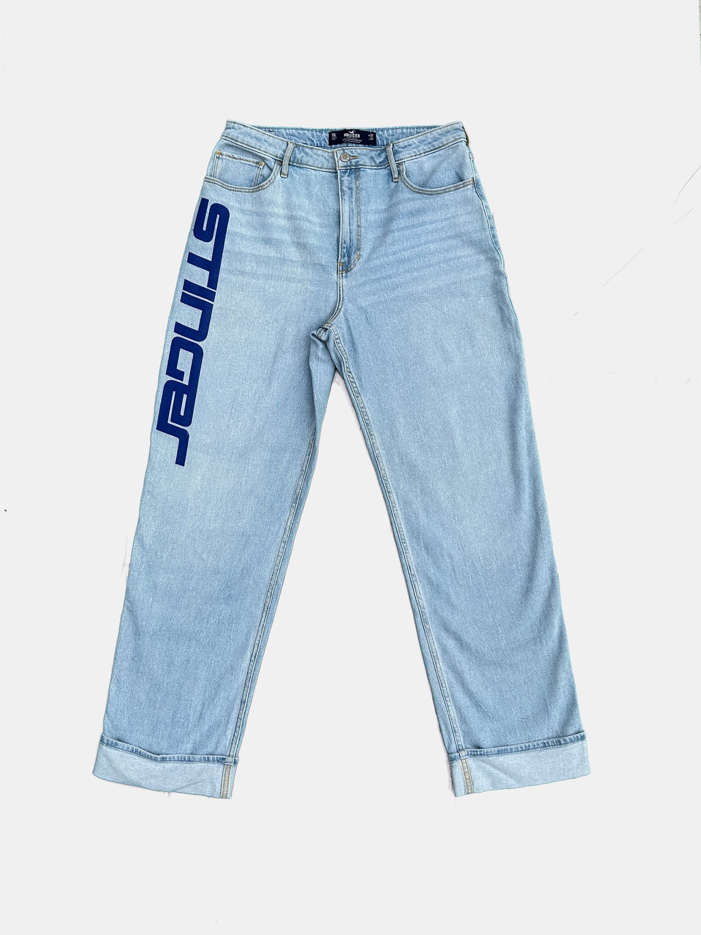 [hollister] light-wash baggy cuffed jeans