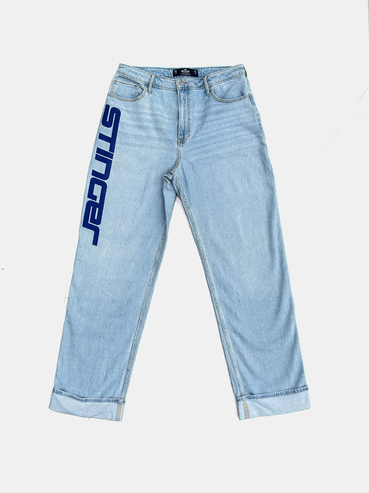 [hollister] light-wash baggy cuffed jeans